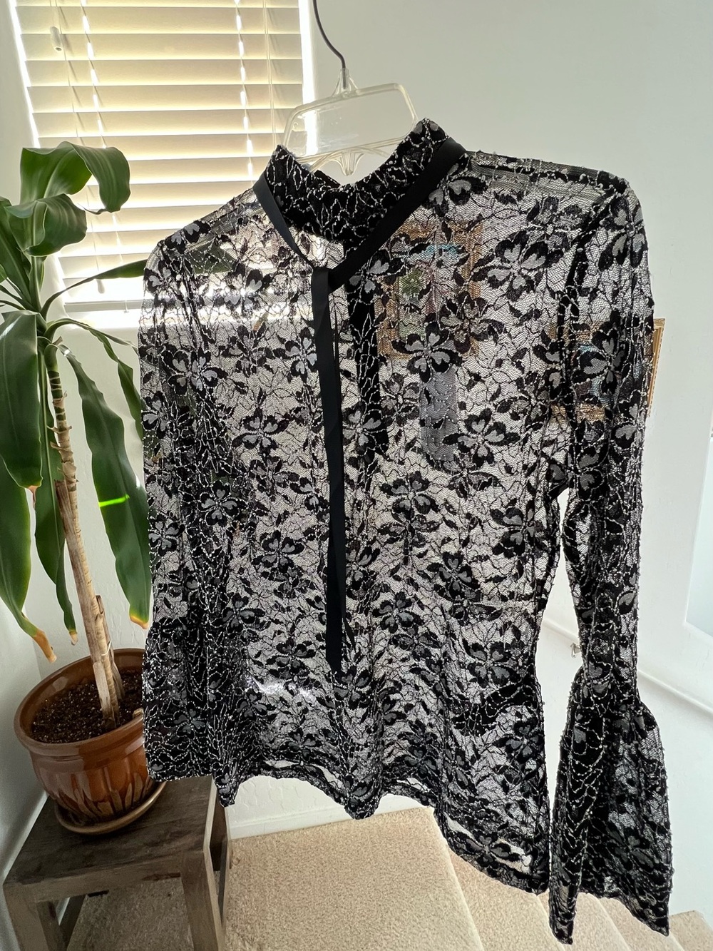 Anne Fontaine Sheer Black Lace Top Laurine Victorian Goth Romantic FR 42 US 10 - Picture 7 of 14
